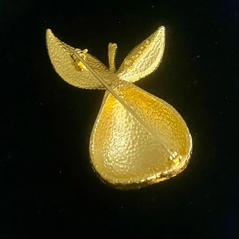 VINTAGE Signed Emmons Gold Tone Pear Fruit Brooch | 2.25”
